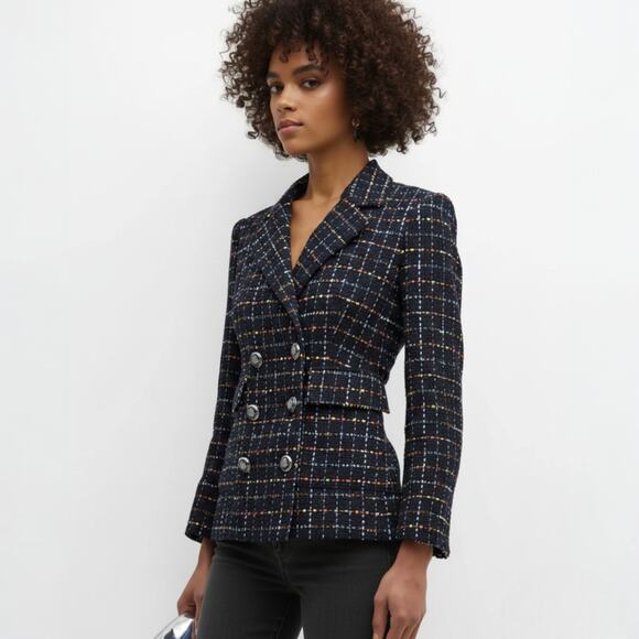 Veronica Beard Rumer Tweed Dickey Jacket in Navy Multi Size 8 - Picture 3 of 10